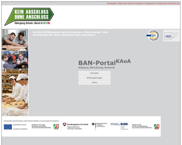 Zugang zum BAN-Portal Bitte rufen Sie die Startseite des BAN-Portals im Internet auf. Die Internet-Adresse lautet: www.bo-instrumente-in-nrw.de Klicken Sie bitte auf den Button Schulen.