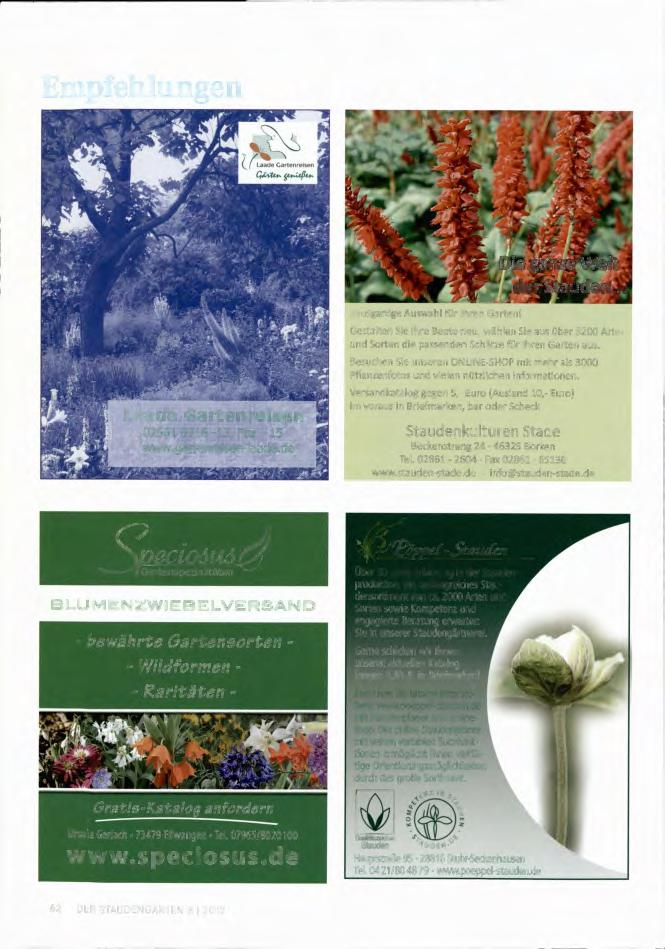 Empfehlungen Laade Gartenreisen 02561 9716-13, Fax -15 www.gartenreisen-laade.de Einzigartige Auswahl für Ihren Garten!