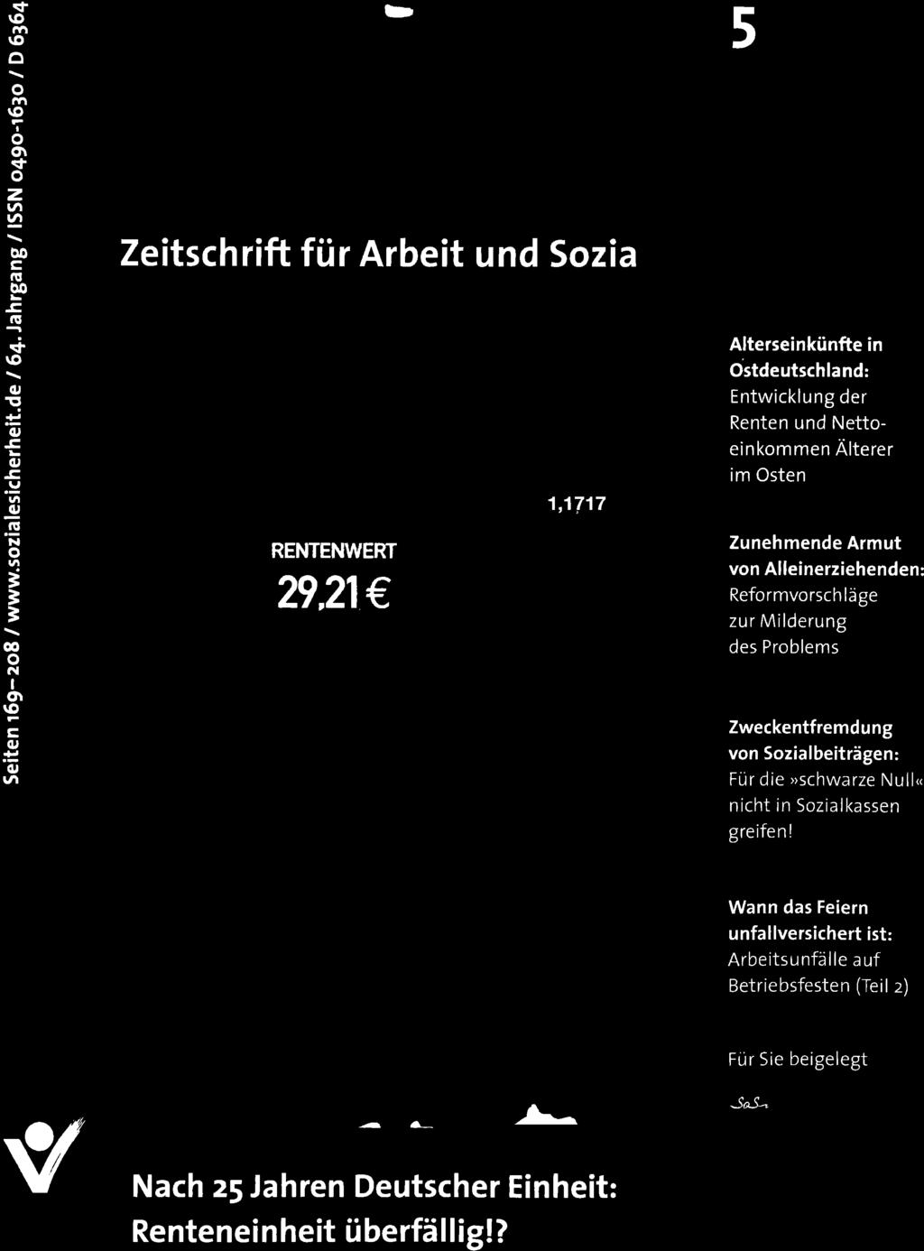 ë o rtì o tc Zeitschrift für Arbeit und Sozi RENTENWERT 29,21 1,1717 Ð3- lqg Alterseinkünfte in