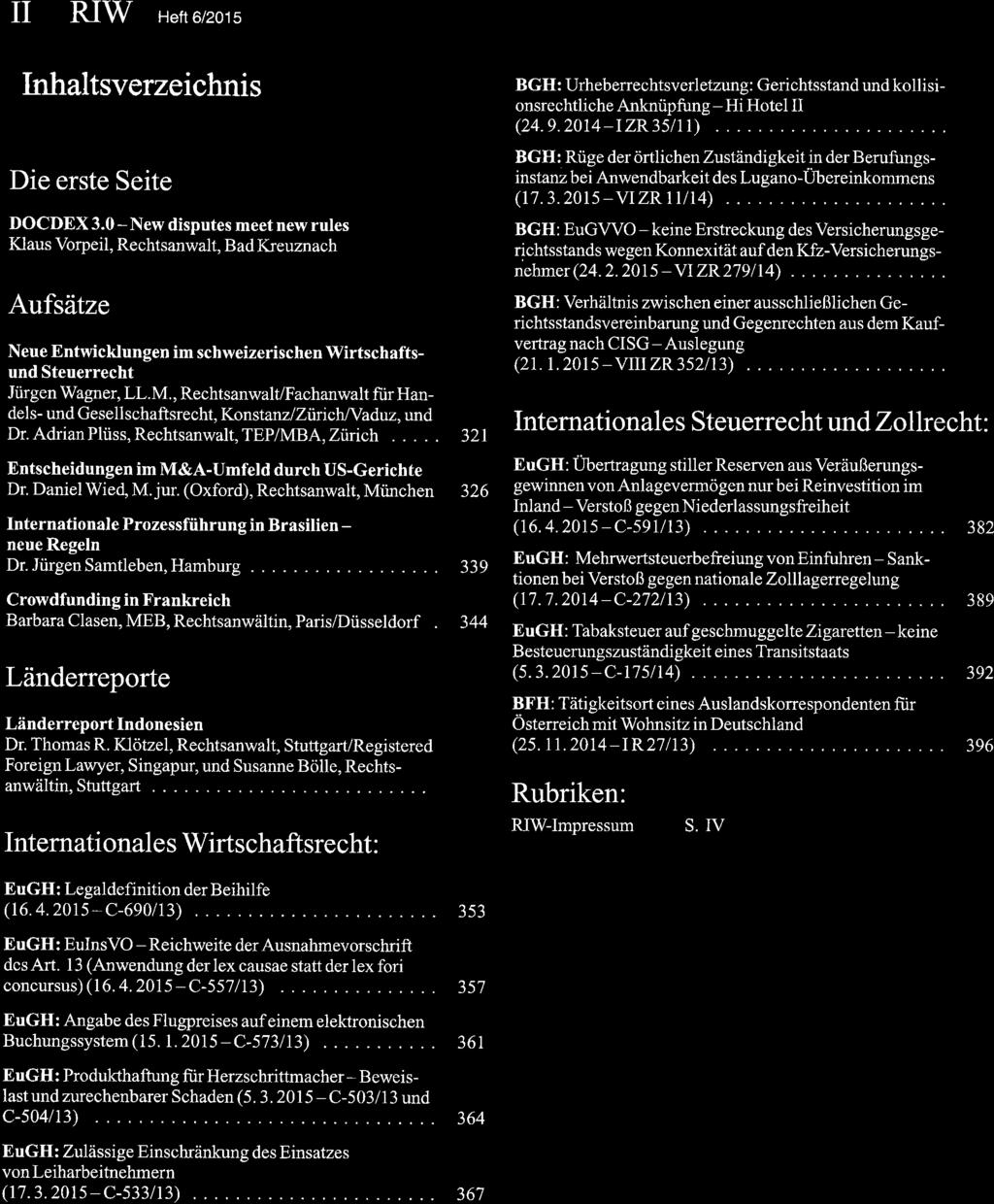 II RIV/ Heft6/2015 Inhltsverzeichnis Die erste Seite DOCDEX 3.