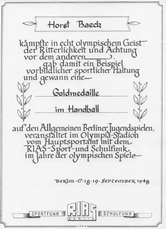 spuk Nº 108 Handball wurde in Berlin schon Manchmal hilft der Zufall, daß man zu einem Dokument kommt, das ein Stück Sportgeschichte symbolisiert, wie in diesem Fall die Siegerurkunde im Handball.