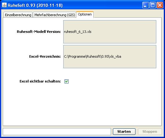 2.2.3 Einstellungen Optionen 15 16 17 15 16 17 RuheSoft-Model-Version Einstellung der aktuelle Ruhesoft-Version Excel-Verzeichnis Angabe Arbeitsverzeichnis