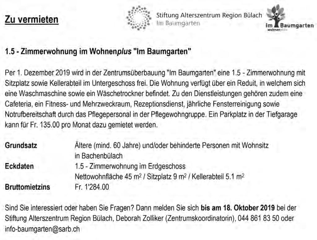 Seniorenforum 30. Oktober, Mittwoch, 15.30 Uhr Singen im Grampen Surber-Saal Alterszentrum «Rössligasse» Bülach 1. Oktober, Dienstag, 15.00 Uhr Klassikkonzert mit Frau Shirin Wälchli 2. Stock 1.