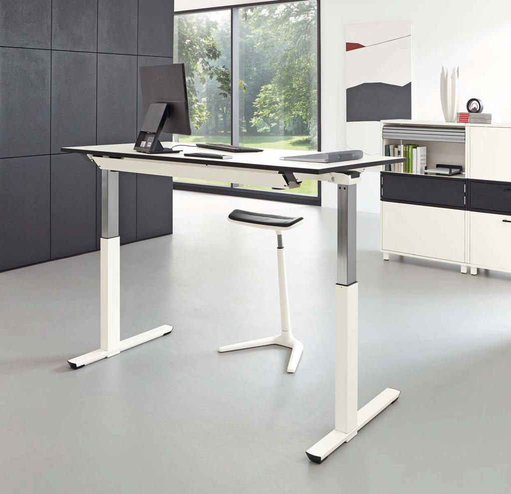 Gasfedertisch, Tischplatte: Superweiß, Gestell: Weiß Struktur, Applikationen: Schwarz Gas Spring Table, Table Top: Super White, Frame: White Structure, Applications: Black Gasveertafel, Bureaublad: