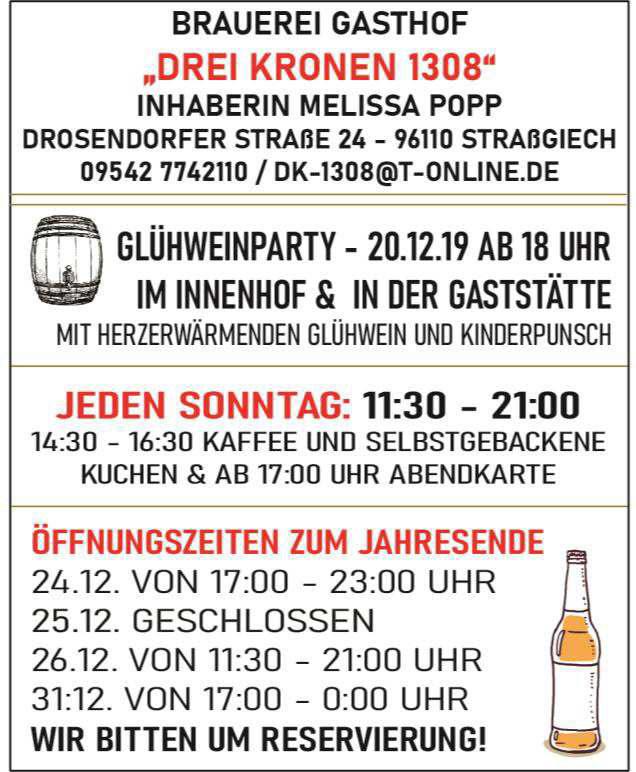 Mitteilungsblatt Nr. 46 vom 06.12.2019 16 Hofladen zur Krämara Lohndorfer Weg 10, 96123 Litzendorf, Tel.