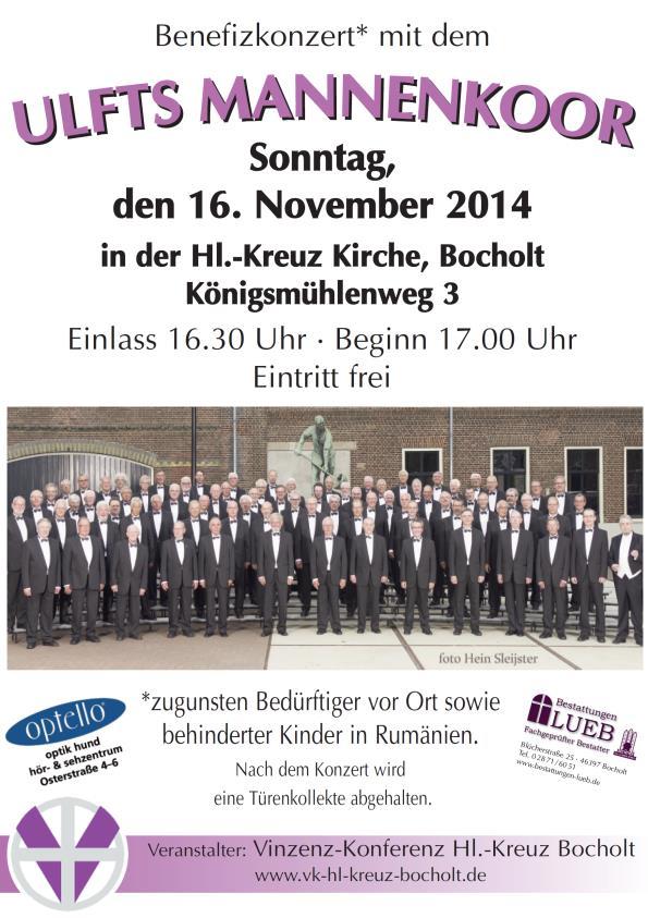 36 Vinzenz-Konferenz Hl. Kreuz Bocholt veranstaltete gleich zwei Benefizkonzerte Am Sonntag, den 16. November 2014, war es wieder soweit: Um 17.