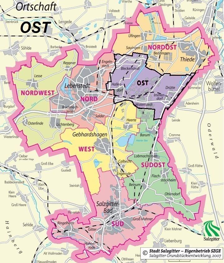 8 Ortschaft OST 8.1 Lage und Wahlbereiche der Ortschaft Ost 8.1.1 Ortschaft Ost - Karte und Stadtteile des Wahlbereichs O R T S C H A F T O S T Lfd.
