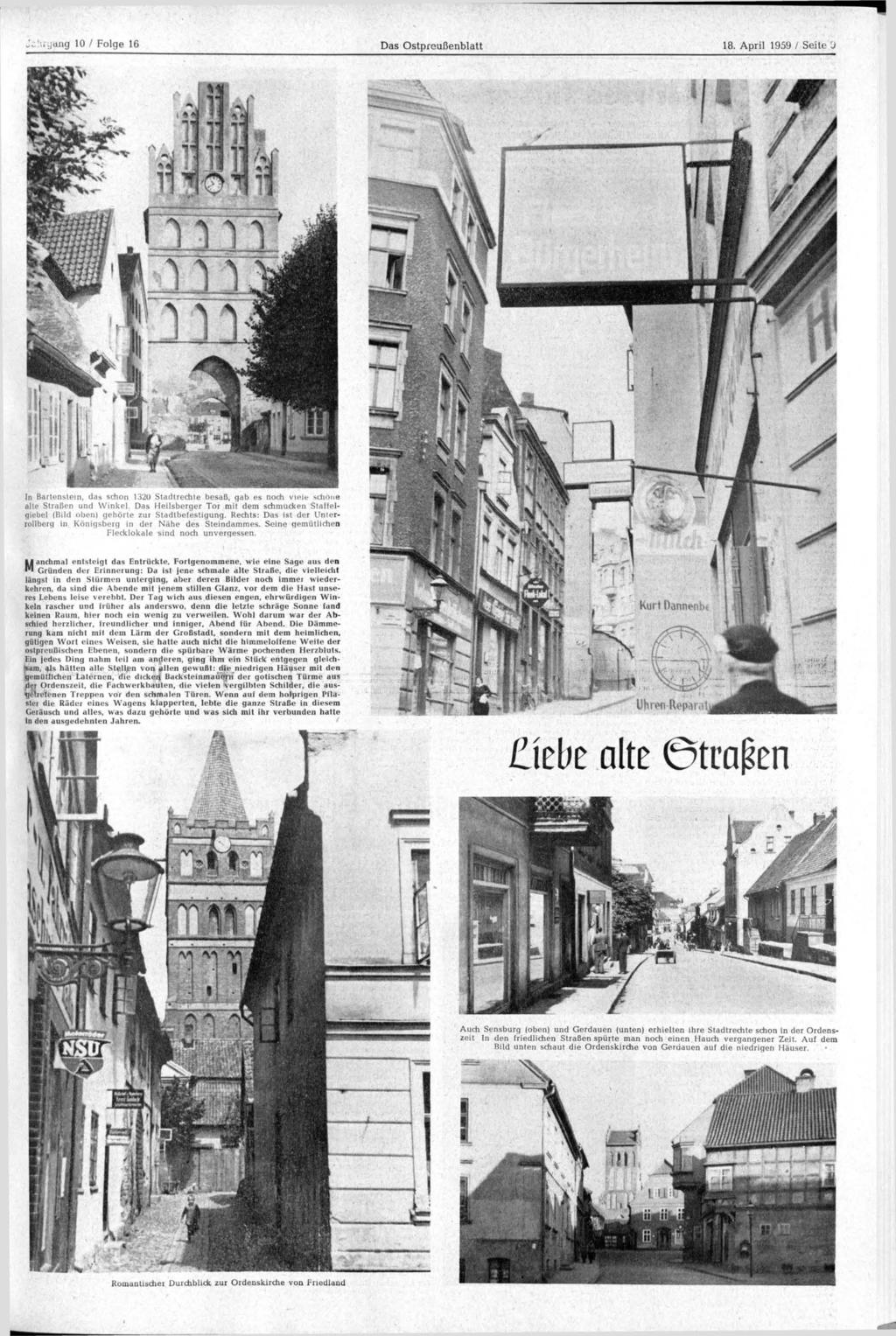 mg 10 / Folge 16 Das blatt 18. April 1959 / Seite Ü In Bartenstein, das schon 1320 Stadtrechte besaß, gab es noch viele schone alte Straßen und Winkel.