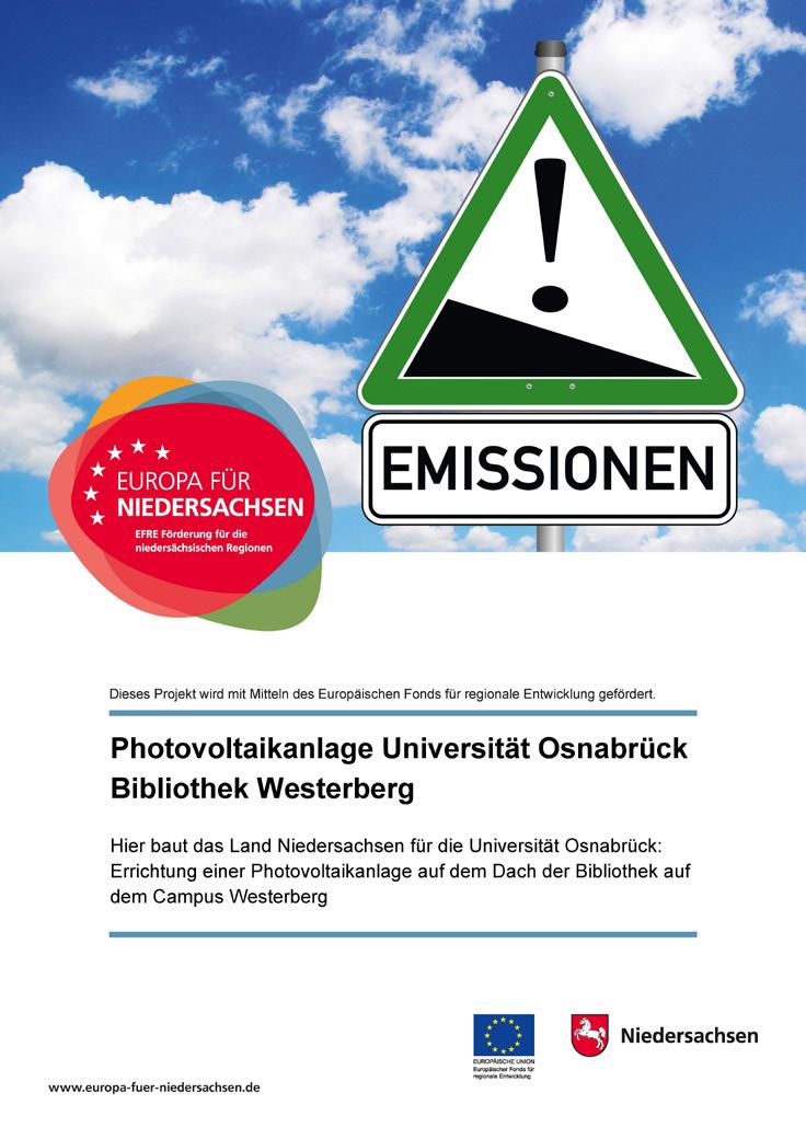 Nachhaltige Energieerzeugung PV-Anlage Bibliothek Westerberg Geb. 96 Die Universität Osnabrück installiert 2019 auf dem Dach der Bibliothek Westerberg eine Photovoltaikanlage mit 99,8 kwp.