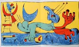 Miró. 219 Seiten. 4 (23,5 x 20,5 cm). Farbig illustrierte Orig.-Broschur. Paris, Maeght, 1956. 550,- Erste Ausgabe. Bei der doppelblattgroßen Lithographie nach S.
