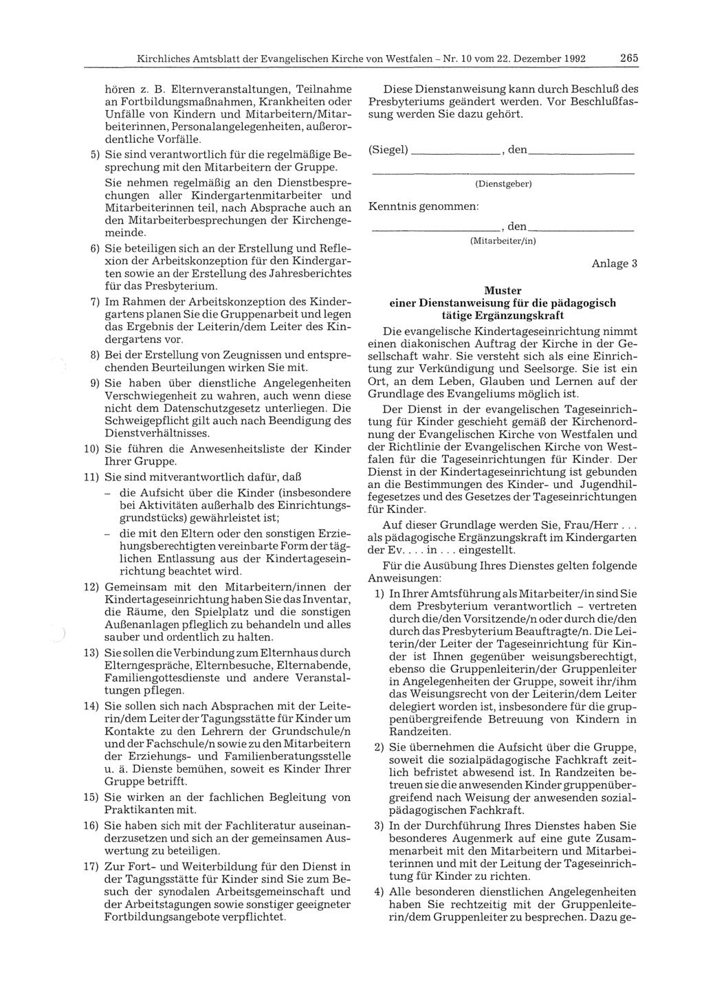 Kirchliches Amtsblatt der Evangelischen Kirche von Westfalen Nr. 10 vom 22. Dezember 1992 265 hören z. B.
