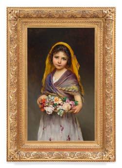 Gemälde des 19. Jahrhunderts 3210 EUGEN VON BLAAS (Albano Laziale 1843 1931 Venedig) Junges Mädchen mit Blumenkorb. 1898. Öl auf Holz. Oben links signiert und datiert: Eugen von Blaas 1898.