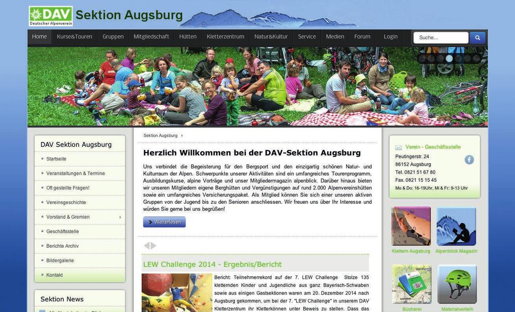 Engagement im Ehrenamt Screenshot von der Startseite http://www.dav-augsburg.de/ Im November wurden dann die Internetbeauftragten der Abteilungen und Gruppen geschult.