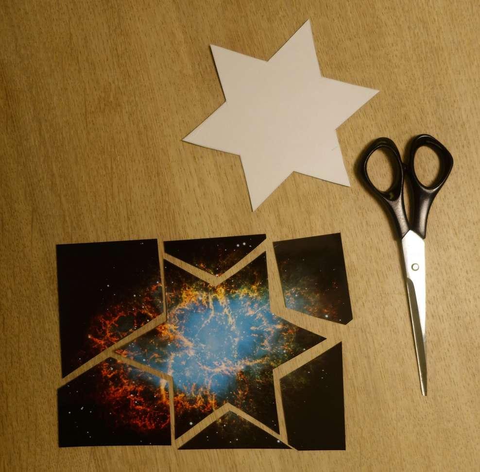 Schritt 1: Stern basteln Mit der Schablone Sternform auf die Unterlage übertragen entweder mit einem Stift die Umrisse aufzeichnen oder bei dunklem Papier mit der Ahle die