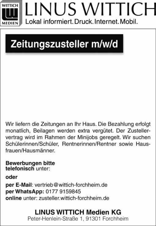 Rohr-Reinigungsdienst Pettstadt - 22 - Nr. 5/19 KW 17 Rohr-Reinigungsdienst RitteR Eingetragener Handwerksbetrieb Ritter tannenweg 17, 96117 Memmelsdorf-Weichendorf tel.