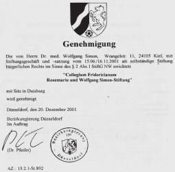 Neue Stiftung LfG PATENSCHAFT Collegium Fridericianum Rosemarie und Wolfgang Simon-Stiftung Am Freitag, 22.