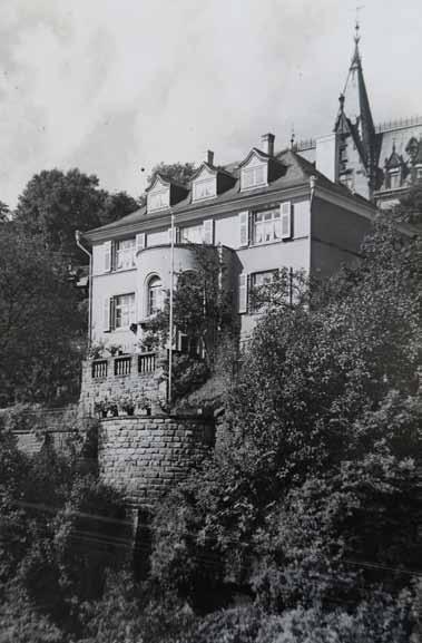 Historische Ansicht der Villa Ditges, Rückseite mit Garten, im