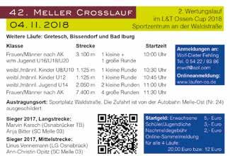 Leichtathletik Die weiteren Wertungsläufe des L & T Ossen-Cross-Cups 2017 21. 10. Gretesch 18. 11. Bissendorf 2. 12.