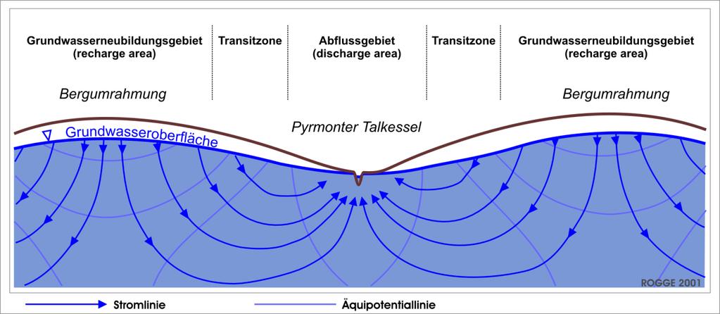Abbildung 11: Grundwasserfließsystem im Raum Pyrmont (schematisch) nach Rogge (2001).