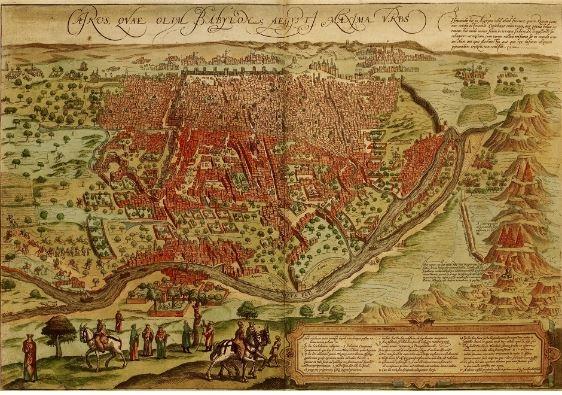 Denn alte Landkarten zeigen dieses Gebiet als grünes Paradies, und von einer Sandwüste keine Spur. Hier zeige ich dir zum Beispiel eine Karte von Kairo im Jahr 15721.