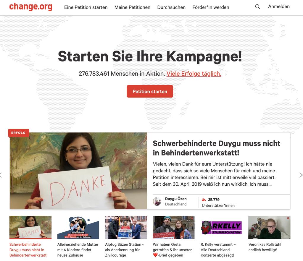 Change.org: Online Petitionen zur demokratischen Beteiligung. Change.org ist eine weltweit agierende Plattform für Online-Aktivismus.