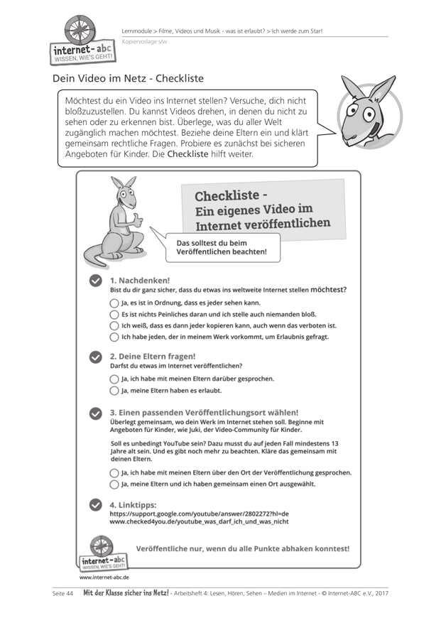 Arbeitsblätter / Merkblätter analog zu den Aufgaben im Online-Lernmodul 6.