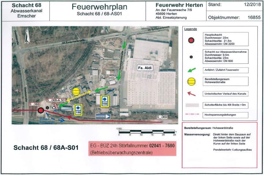Anfahrtsplan zum Schacht 68 des Emscher-Hauptkanals an der Stadtgrenze Herten/Herne 7.