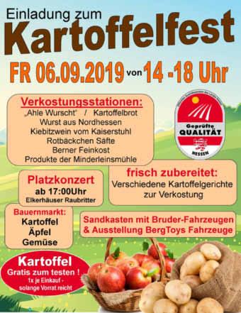 g 0,89 Mit umfangreichen Verkostungsaktionen feiert der Kiebitzmarkt Zanger in Villmar am 06.09.2019 ab 14:00 Uhr das diesjährige Kartoffelfest.