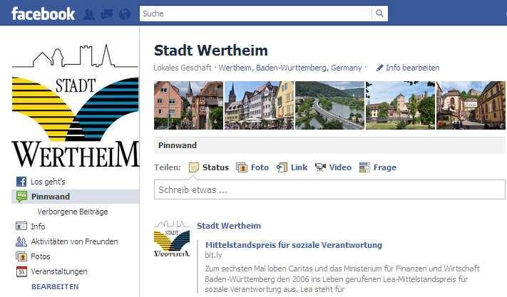 Die Stadt Wertheim ist seit August 2011 auf Facebook und Twitter präsent 2.5.