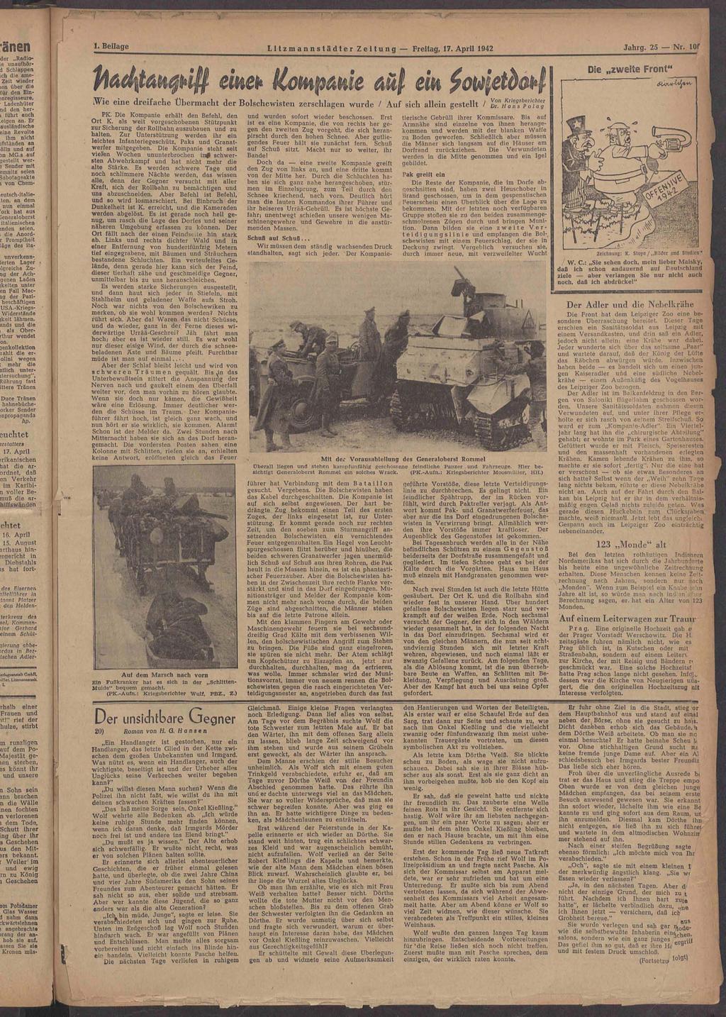 1. Beilage Litzmannstädter Zeltung Freitag, 17. April 1942 Jahrg. 25 Nr.