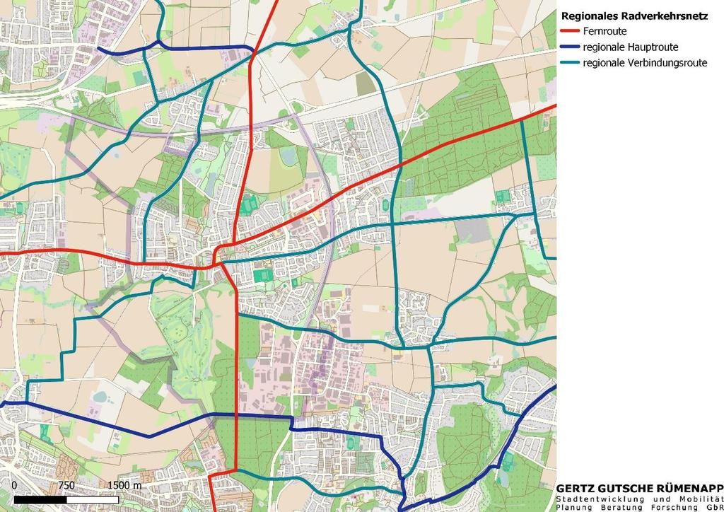 Abb. 18: Regionales Radverkehrsnetz in Glinde Quelle: eigene Darstellung nach urbanus 2013, S.