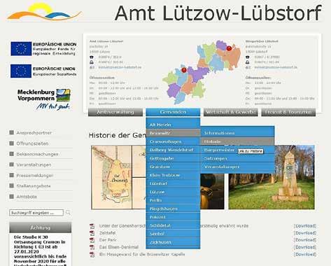 Lützow-Lübstorf 7 Nr. 02/2020 Auf der Internetseite des Amtes Lützow- Lübstorf unter Gemeinden Brüsewitz Historie können Interessierte neue Beiträge zur Geschichte von Brüsewitz lesen (https:// www.