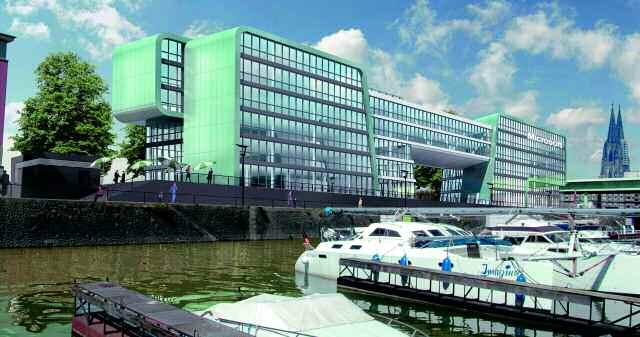 Wirtschaftsstandort projekts eingeleitet: Das Gebäude von KSP Engel und Zimmermann, der erste Büroneubau im Rheinauhafen, brachte die Besonderheit des Areals auf den Punkt.