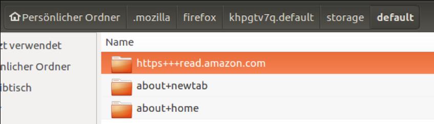 Bevor die Kindle-Webanwendung das erste mal geöffnet wurde, wurde ein Abbild des Firefox-Cache der Virtuellen Maschine gemacht. Wir haben die Seite dann geöffnet und uns dort angemeldet.