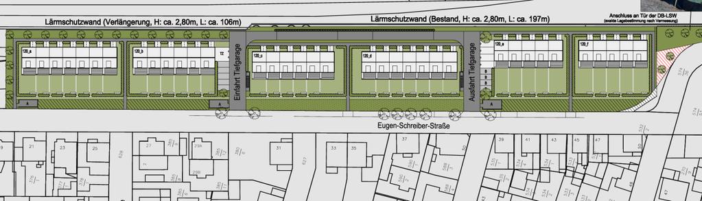 Dies verringert den Erschließungsaufwand, aber auch den städtebaulichen Eingriff in die Eugen-Schreiber-Straße.
