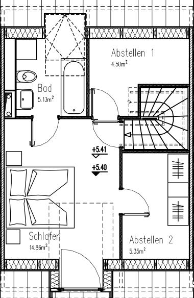 Im Erdgeschoss sind dies Küche, Eingang/ Diele und das Gäste-WC, im Obergeschoss ein großes Bad sowie ein Hauswirtschafts- / Abstellraum und im Dachgeschoss ein zweites kleines Bad sowie ein zweiter