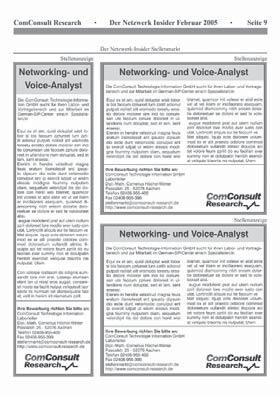 ComConsult Research Der Netzwerk Insider Februar 2005 Seite 8 Der Netzwerk-Insider Stellenmarkt NEUER SERVICE!