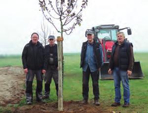 größere Apfelbäume (5). Im Foto v.l.n.r.: Werner Schruhl, Jochen Bade, Ludwig Hauschild und Bürgermeister Jürgen Ravens.