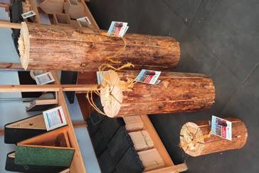 Das Holz dazu stammt von den ortsnah gelegenen Fichten der Waldgenossenschaft. Es fiel in den vergangenen extrem trockenen Sommern, durch Sturm und Borkenkäferschäden an.