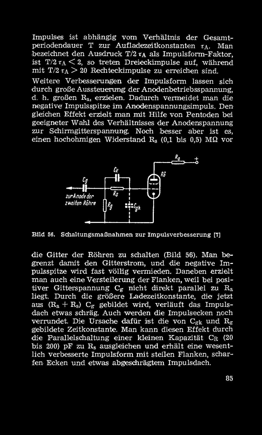 Weitere Verbesserungen der Impulsform lassen sich durch groß-e Aussteuerung der Anodenbetriebsspannung, d. h. großen Ra, erzielen.