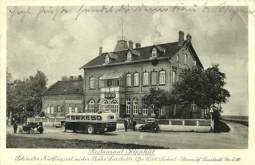 Auf der unteren Ansichtskarte aus dem Jahr 1934 wird vor dem Restaurant voller Geltungsdrang ein ganzer Fuhrpark mit einem Bus mit