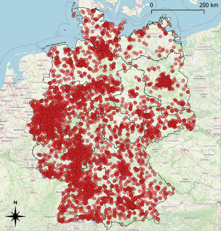 Abbildung 2: Verteilung der Stichproben-Haushalte in Deutschland (n = 5 653). Quelle der Hintergrundkarte: penstreetmap. Koordinatenbezugssystem: WGS 84/ Pseudo Mercator. 1.
