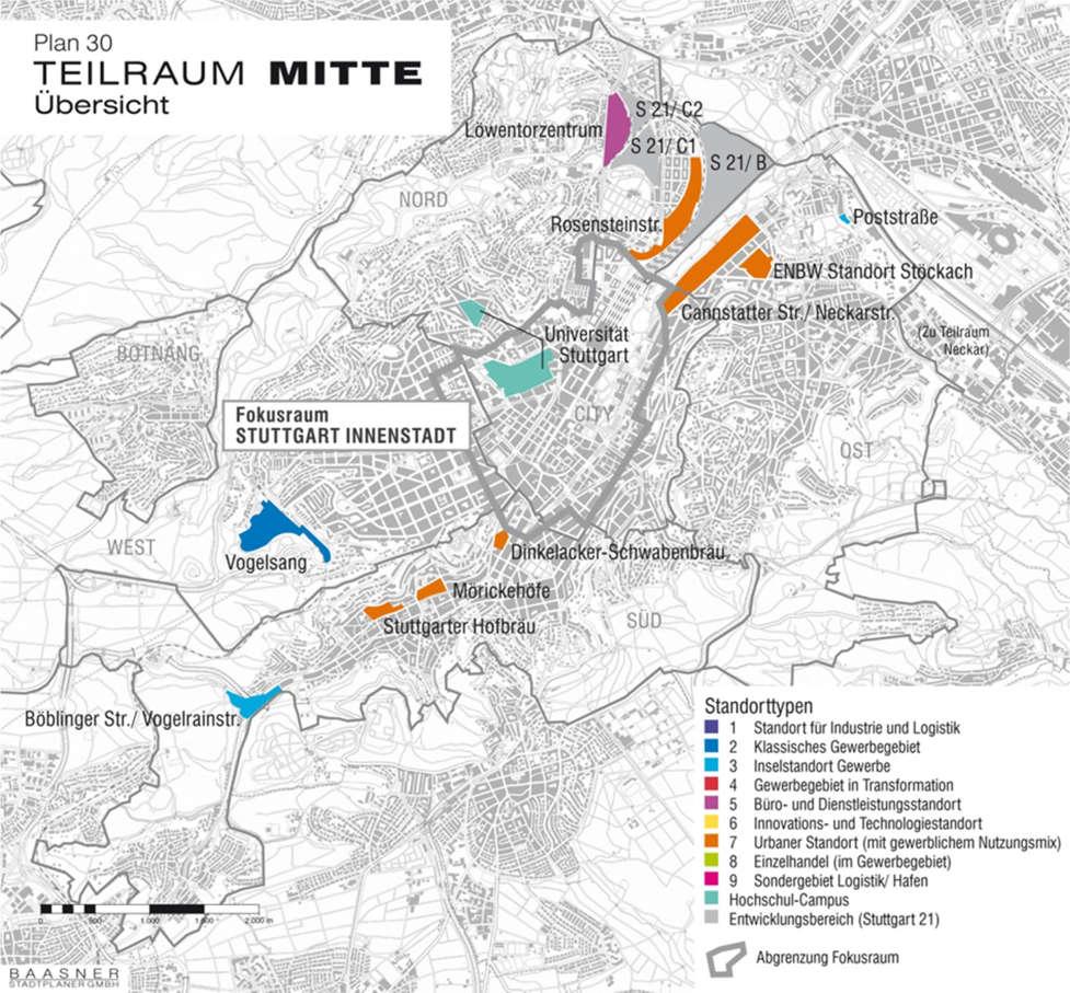Abbildung 6: Teilraum Mitte Übersicht zur Verteilung der Standorttypen Quelle: Landeshauptstadt Stuttgart (2019b, S.