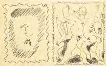 727 Visage et Bacchanale. Couverture pour Lithographe III. Lithographie über gelber Tonplatte 1956. 680, Bloch 795. Mourlot 280.