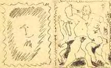 Lithographie über gelber Tonplatte 1956. 150, Bloch 795. Mourlot 208. Auf Vélin. 33,2 x 52,8 cm. Mit durch die Verwendung als Buchumschlag entstandenen Falzungen und Einfaltungen.