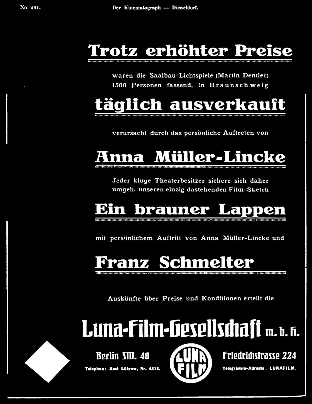 brauner Lappen mit persönlichem Auftritt von Anna Müller-Lincke und Franz Schmelter Auskünfte über