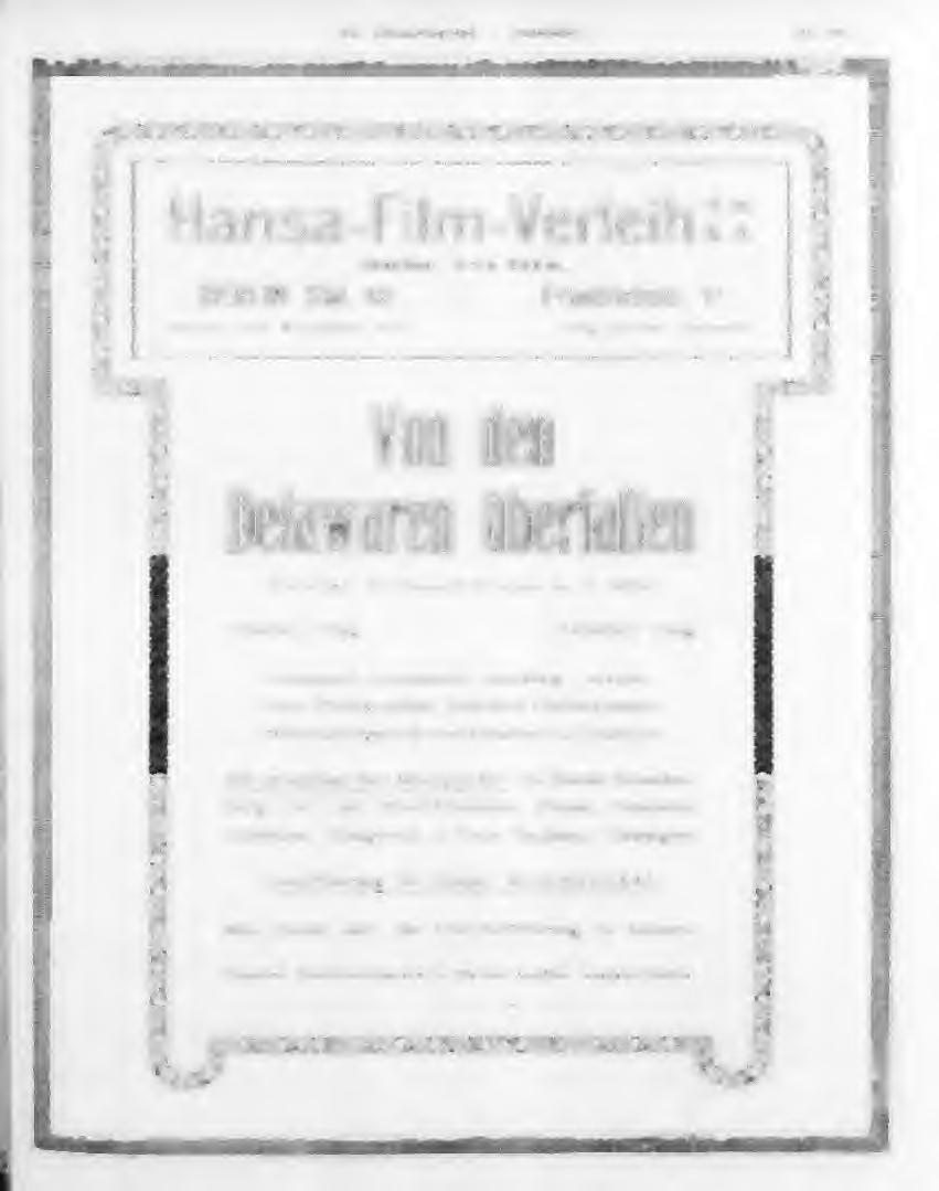 Der Kinematoeraph Düsseldorf. No. 460. Hansa-Film-Verleih BERLIN SU/. 48 Friedrichstr.