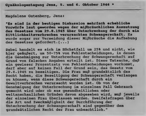 Abb. 10: Auszug aus dem Tagungsprotokoll, Zentralblatt für Gynäkologie 1947, Heft Nr.