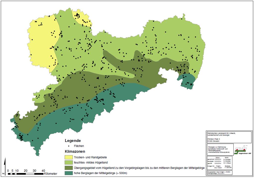 Abbildung 3: Verteilung der Untersuchungsflächen auf die Klimazonen Sachsens 2.1.