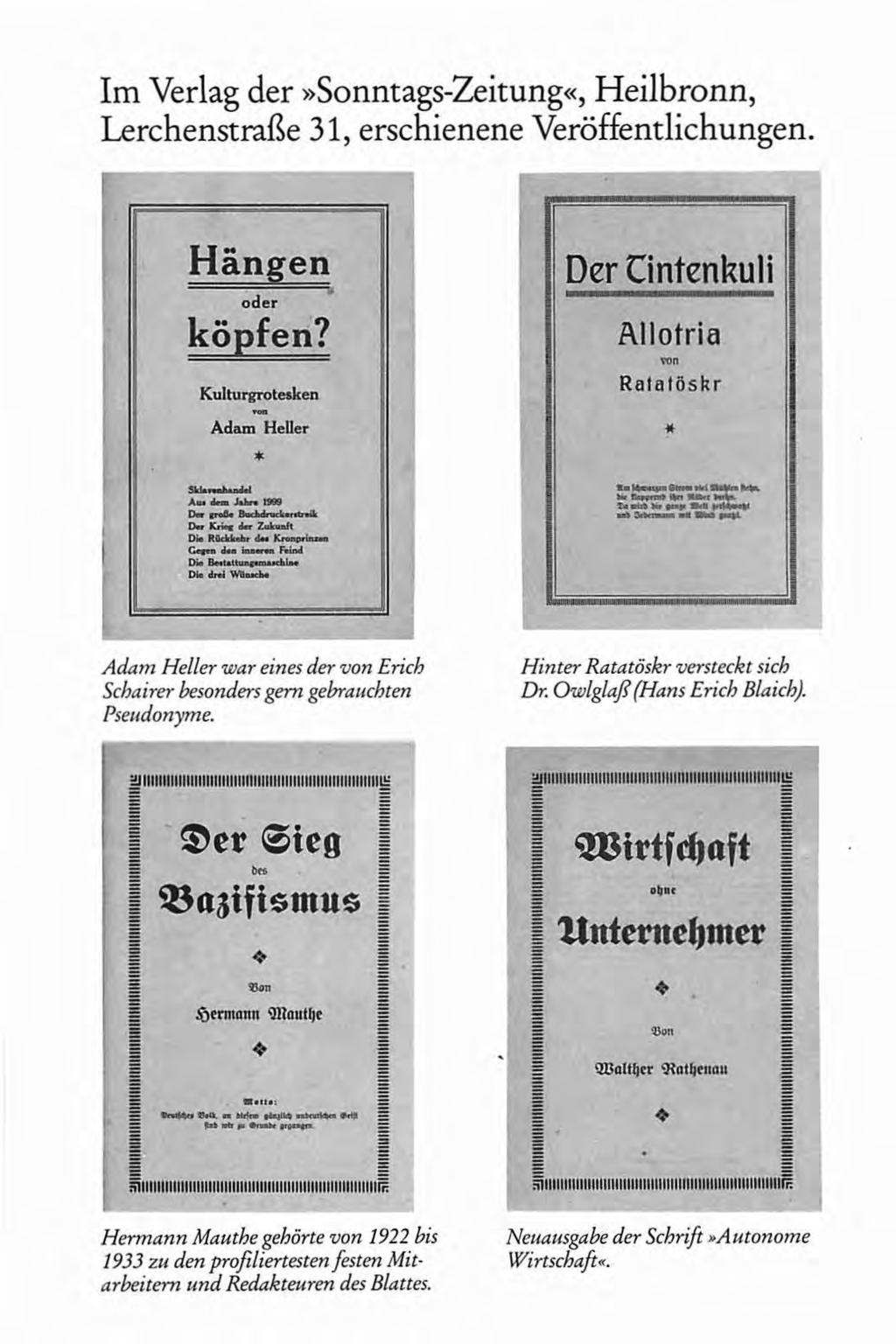 Im Verlag der»sonntags-zeitung«, Heilbronn, Lerchenstraße 31, erschienene Veröffentlichungen. Hängen oder köpfen? Kulturgrotesken Adam HeUer * -.-...... Jün."... o;"-- ~... l);oolnl- O..ICrioo.